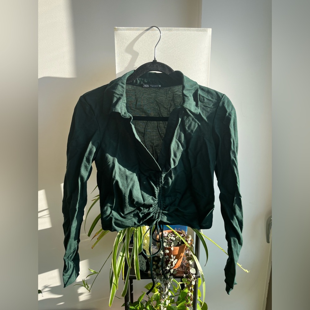Zara going out crop-top with ruched tie
